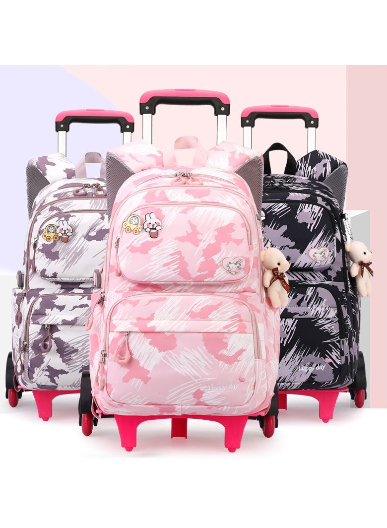 ZIRANYU حقيبة مدرسية للبنات ، حقيبة مدرسية للأطفال مع عجلات ، ووكر حقيبة مدرسية للمدارس الابتدائية والثانوية أزياء المطبوعة سحب قضيب حقيبة ( أسود - 5155 ) - Image 4