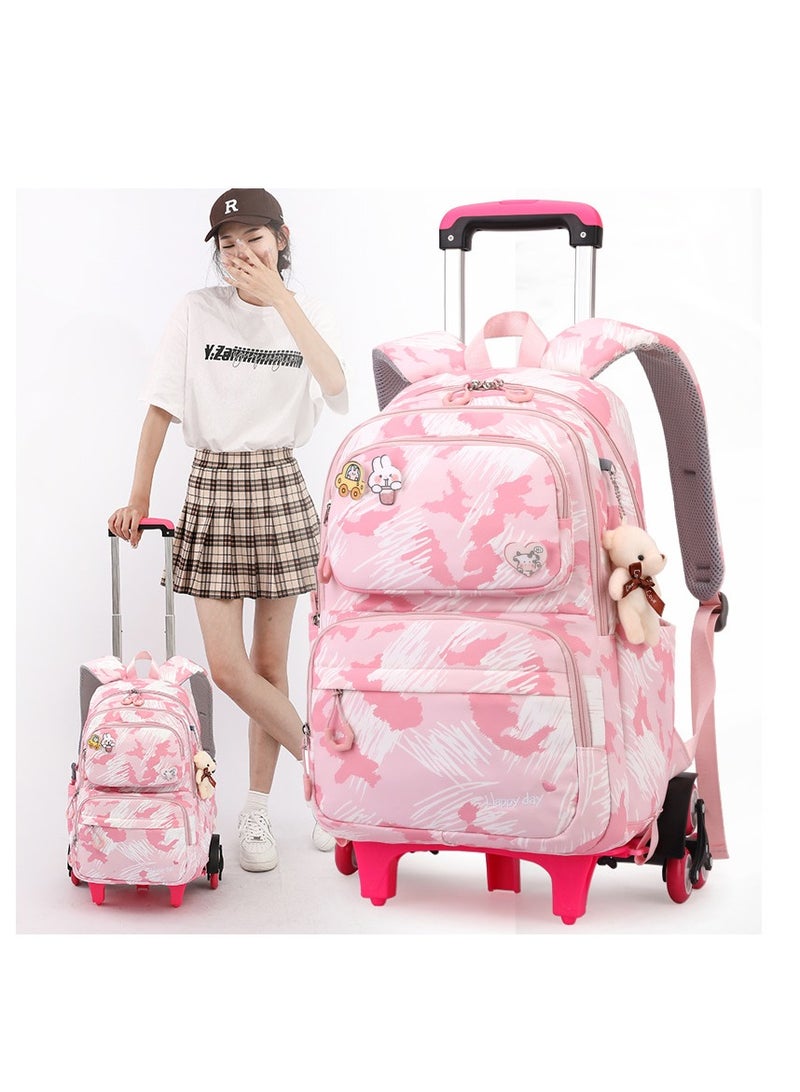 ZIRANYU حقيبة مدرسية للبنات ، حقيبة مدرسية للأطفال مع عجلات ، ووكر حقيبة مدرسية للمدارس الابتدائية والثانوية أزياء المطبوعة سحب قضيب حقيبة ( أسود - 5155 ) - Image 5