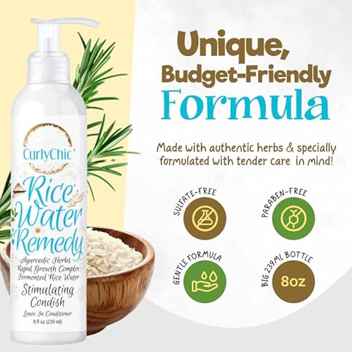 Curly Chic Rice Water Remedy Stimulating Condish - Ayurvedic Herbs, Fermented Rice Water, Lightweight Leave-In Conditioner for Healthy Hair Growth and Hydration - Sulfate, Paraben-Free - 8 fl oz - Image 3