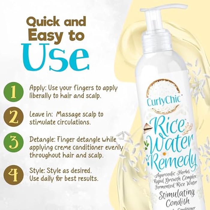 Curly Chic Rice Water Remedy Stimulating Condish - Ayurvedic Herbs, Fermented Rice Water, Lightweight Leave-In Conditioner for Healthy Hair Growth and Hydration - Sulfate, Paraben-Free - 8 fl oz - Image 4