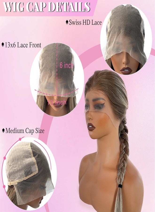 Valiilo 13x6 HD Lace Front Wig Human Hair Ombre Highlight Ash Blonde 180% Density Colored Straight Wig for Women Glueless Lace Frontal Wig Pre Plucked Dark Brown Roots Human Hair Wig 18 Inch - Image 5