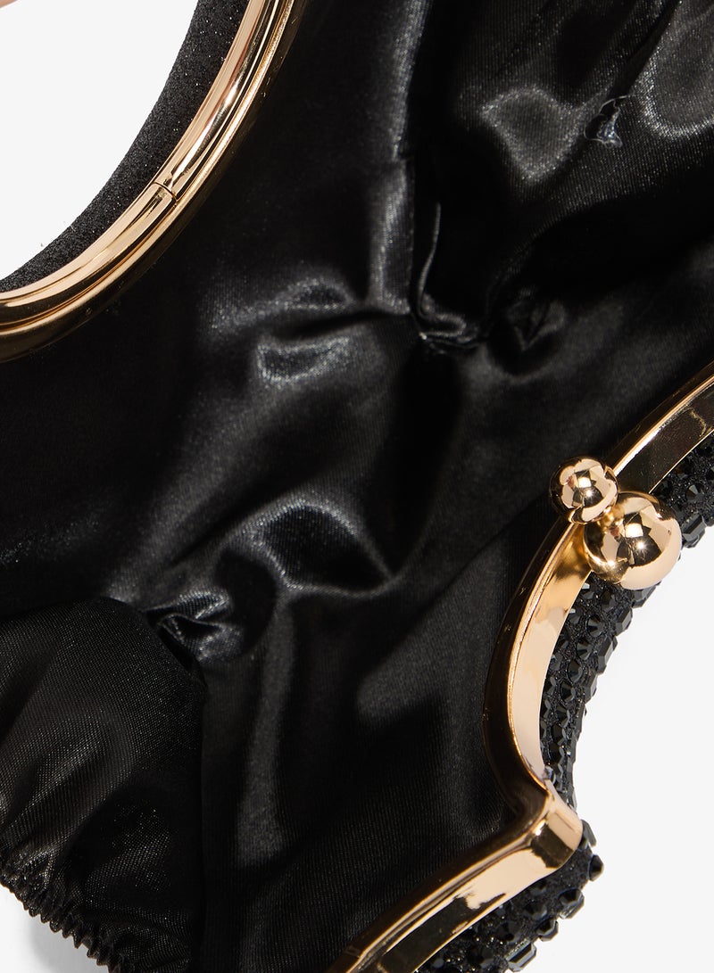 Khizana Black and Gold Detailed Embellished Handle Handbag - Image 4