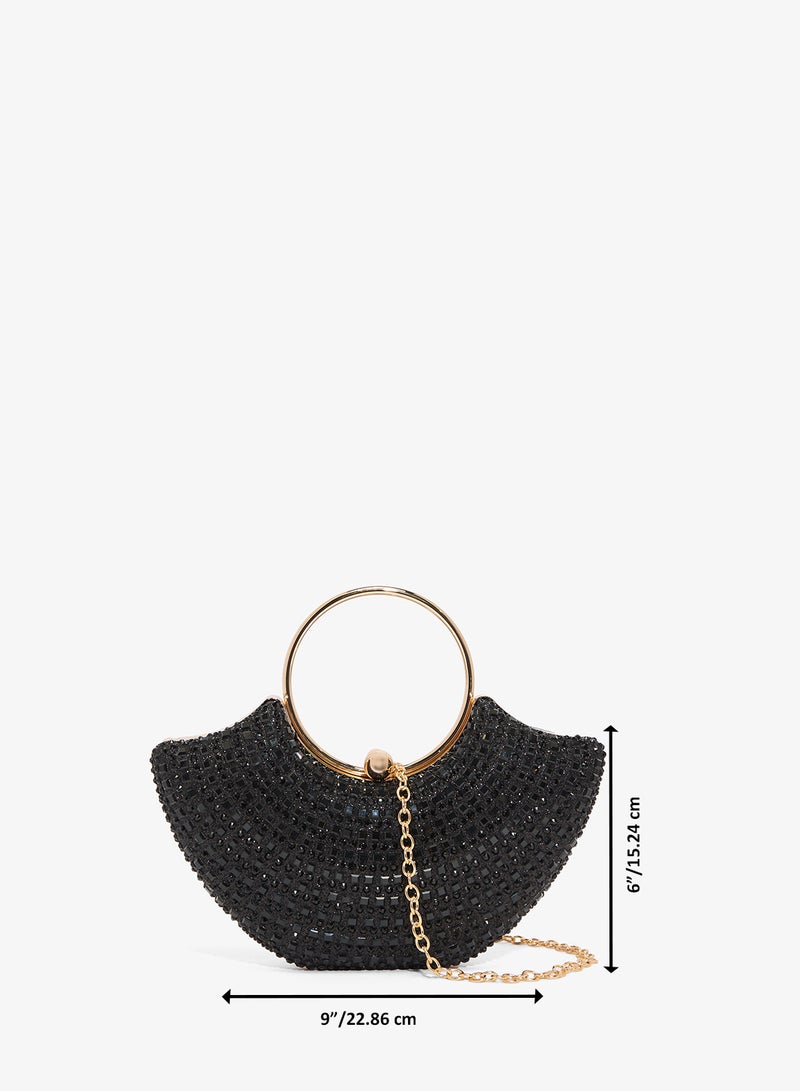 Khizana Black and Gold Detailed Embellished Handle Handbag - Image 5