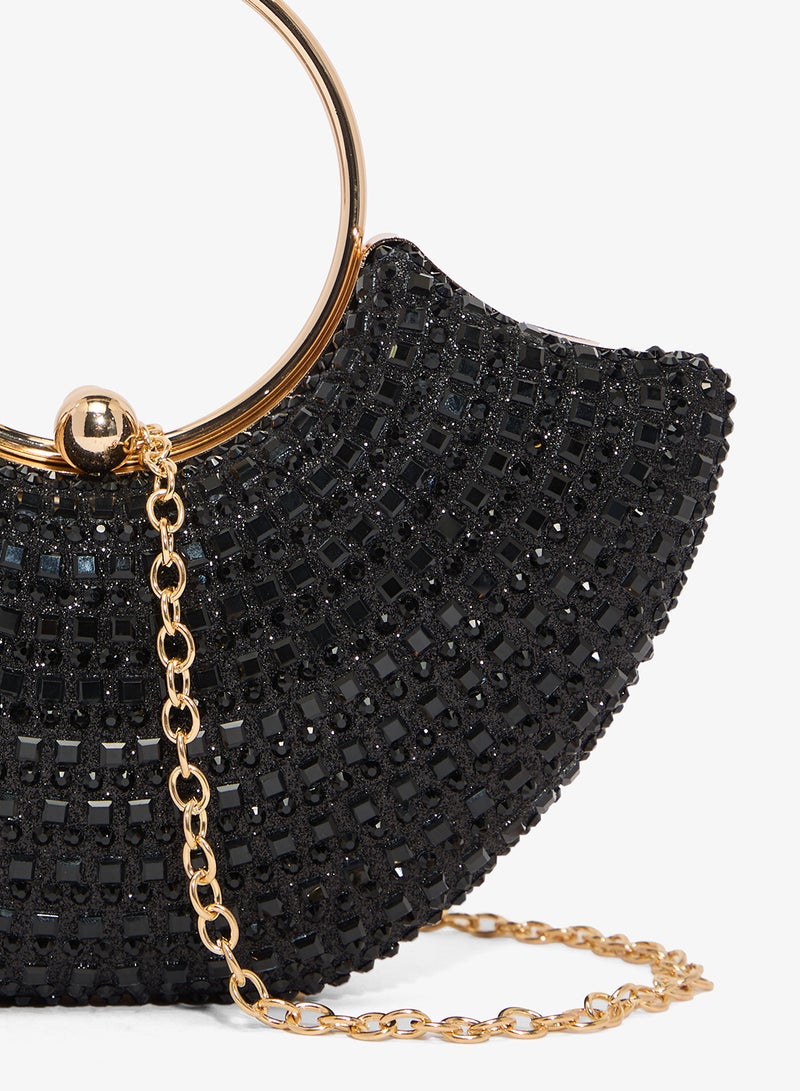 Khizana Black and Gold Detailed Embellished Handle Handbag - Image 3