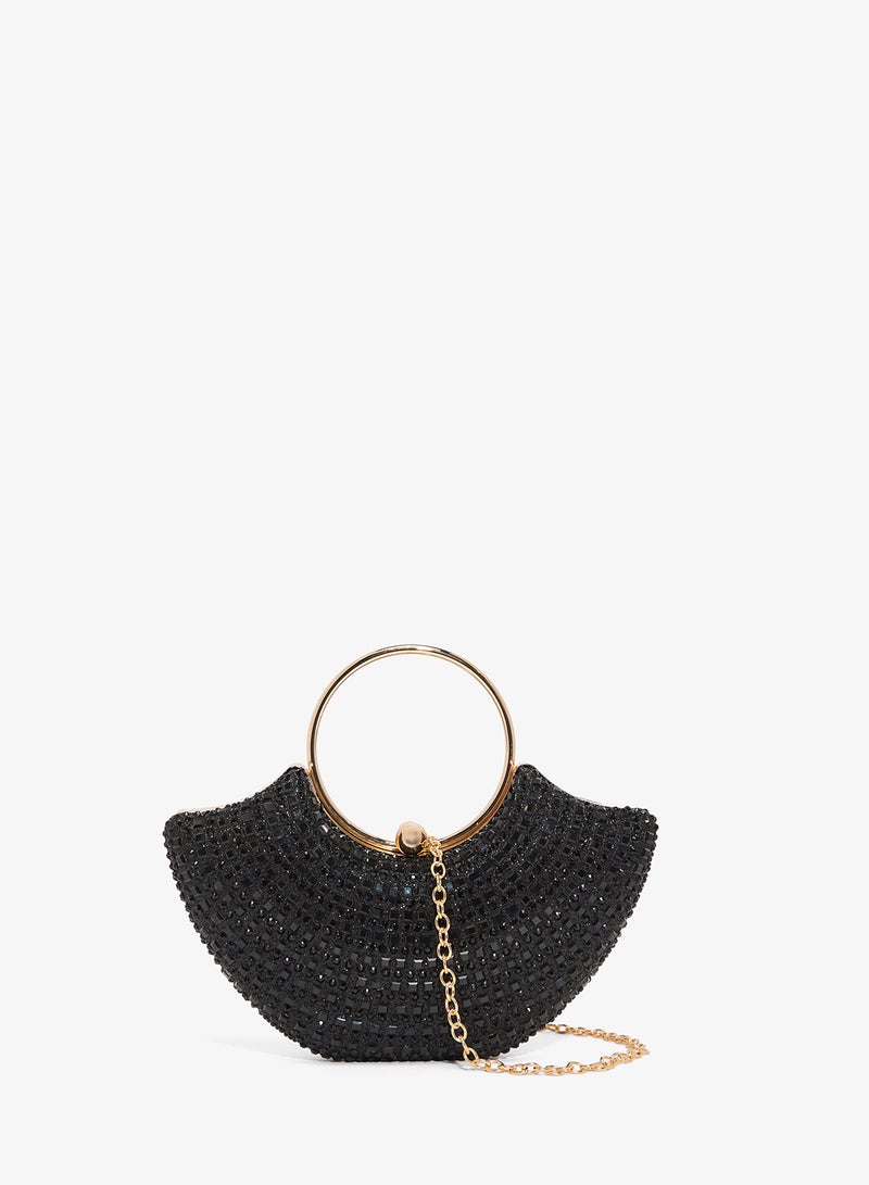 Khizana Black and Gold Detailed Embellished Handle Handbag - Image 1