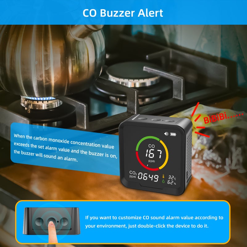 PTH-9E Intelligent WIFI CO CO2 Detector Portable Temperature, Humidity and Air Quality Detector - Image 5