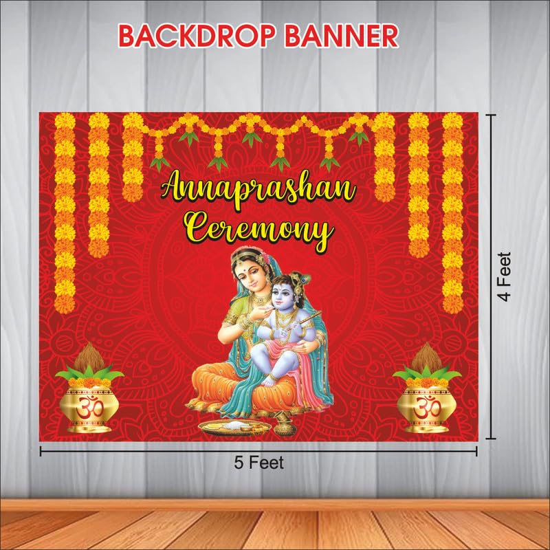 Party Baazaar Annaprashan Banner | Backdrop Cloth for First Rice Ceremony Decoration (Pack of 1, Multicolor, Size: 5X4 Feet, Red) - Image 4