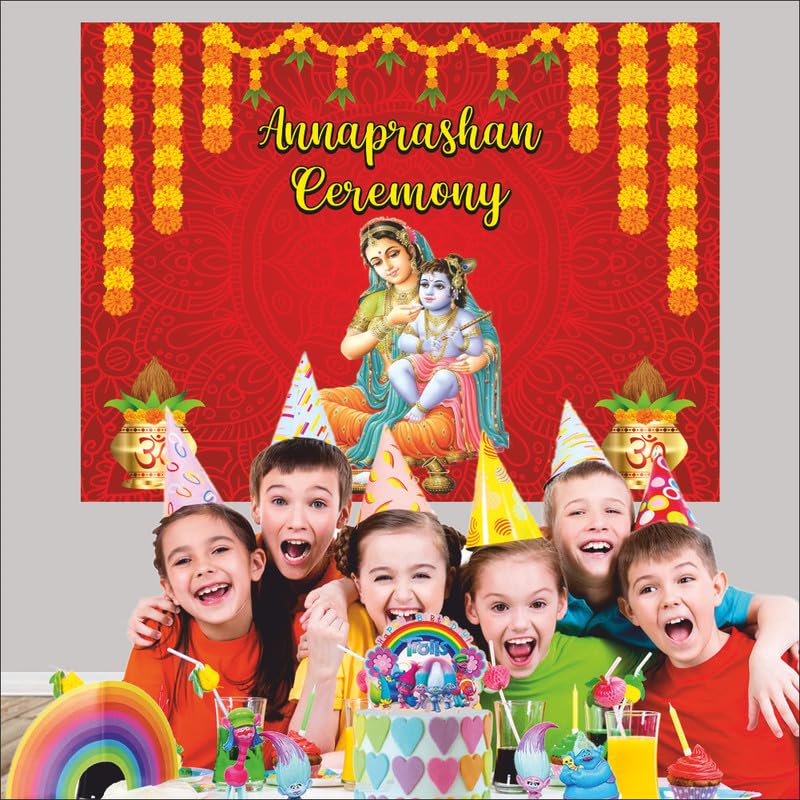 Party Baazaar Annaprashan Banner | Backdrop Cloth for First Rice Ceremony Decoration (Pack of 1, Multicolor, Size: 5X4 Feet, Red) - Image 3