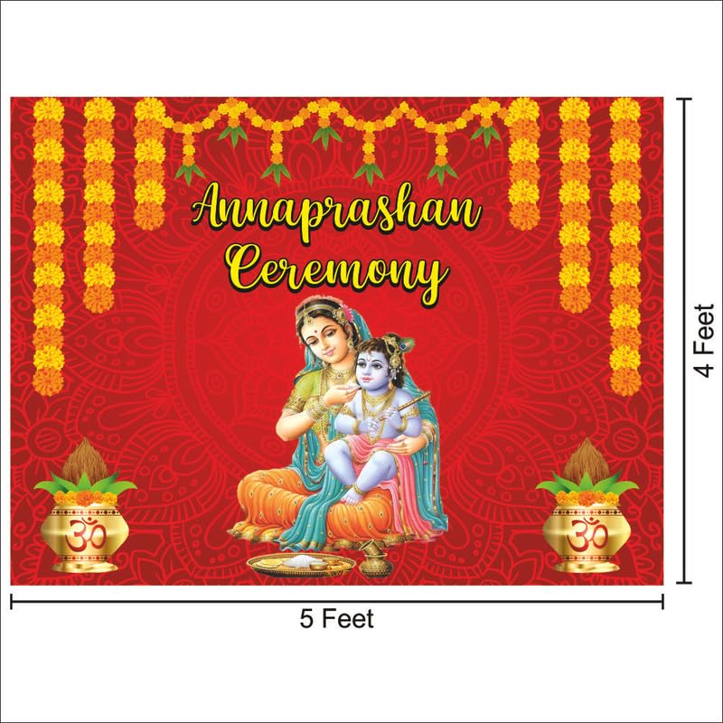 Party Baazaar Annaprashan Banner | Backdrop Cloth for First Rice Ceremony Decoration (Pack of 1, Multicolor, Size: 5X4 Feet, Red) - Image 2