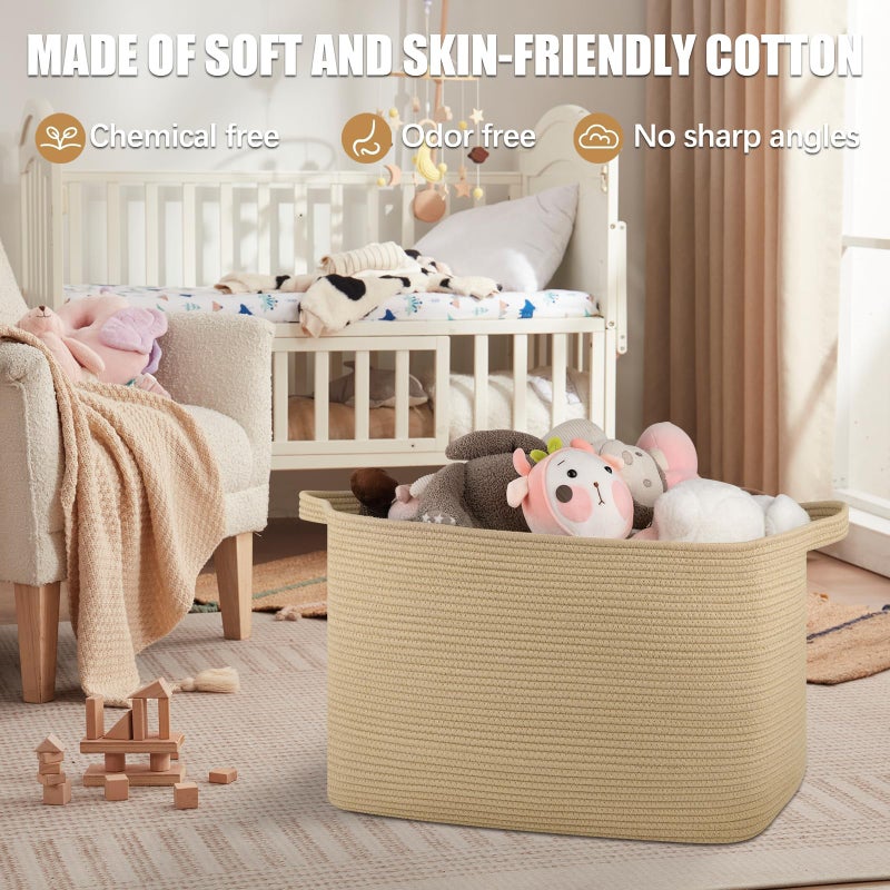 OIASKET 118L Extra Large Blanket Basket, 24.8"x17.7"x16.2" Woven Rope Baskets for Storage, Nursery Blanket Storage for Living Room, Toy Basket with Handle Organizing Comforter Cushions Pillows, Jute - Image 4