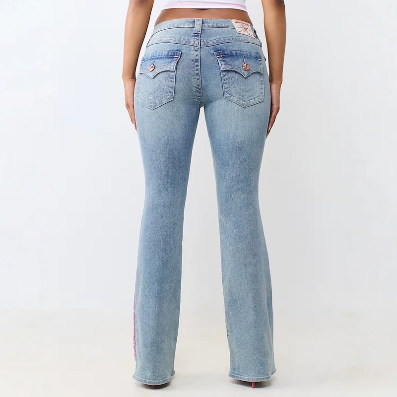 Women's Washed Denim Jeans with Rhinestone Detail - Image 2