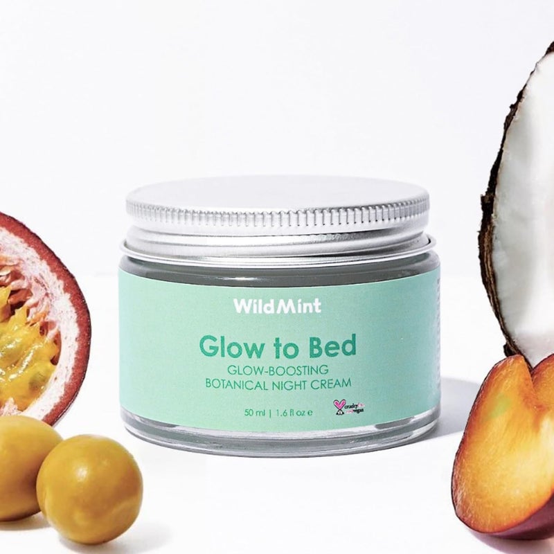 WildMint Glow to Bed Natural Facial Night Cream Hydrating Moisturiser for Dry Menopause Mature Skin AntiAging Skin Care with Hyaluronic Acid UK Vegan Face Cream for Sensitive Skin 50ml