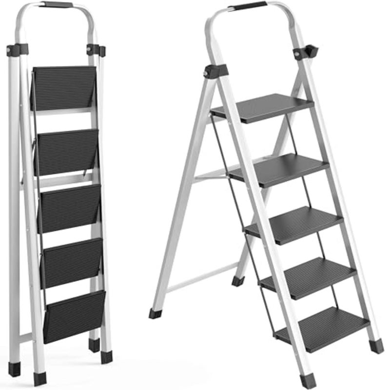 Foldable Ladder 5 Steps, Home Folding Step Stool with Wide Anti-Slip Pedal, Adults Folding Sturdy for Home, Kitchen, Garden, Office - Image 1