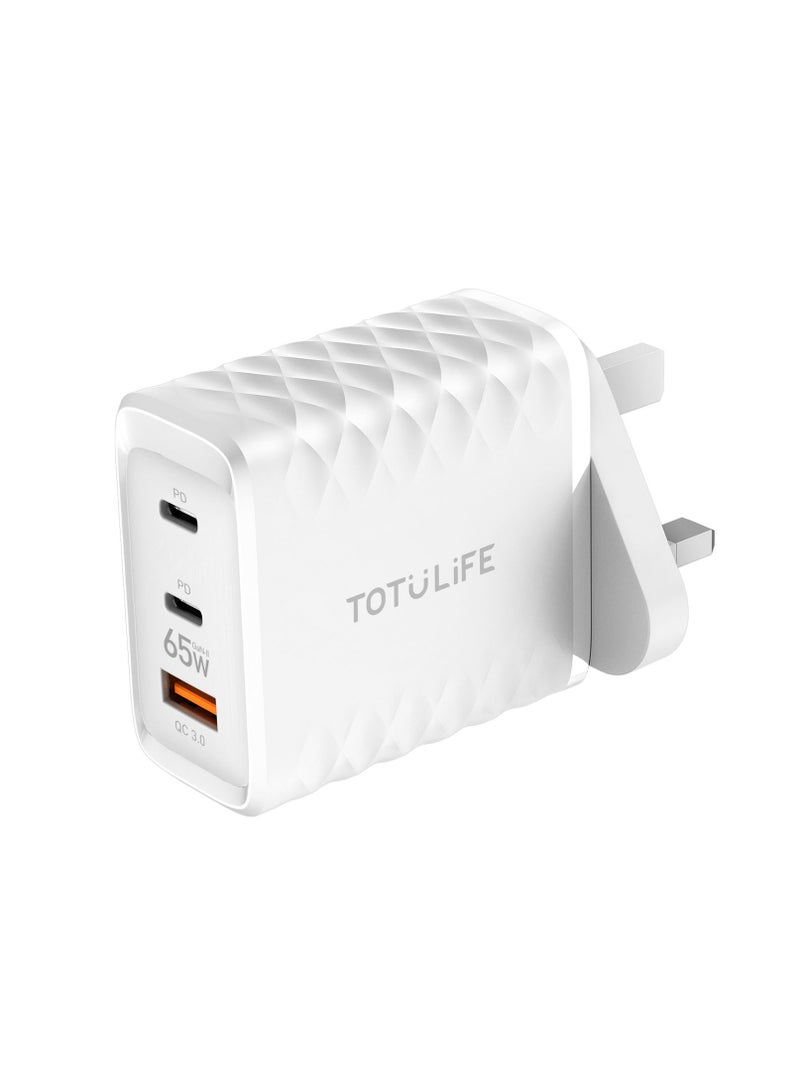 Totulife شاحن حائط FAME Series 65W GaN مع مخرجات PD Type-C مزدوجة و QC3.0 للشحن السريع للهواتف والأجهزة اللوحية والأجهزة - Image 1