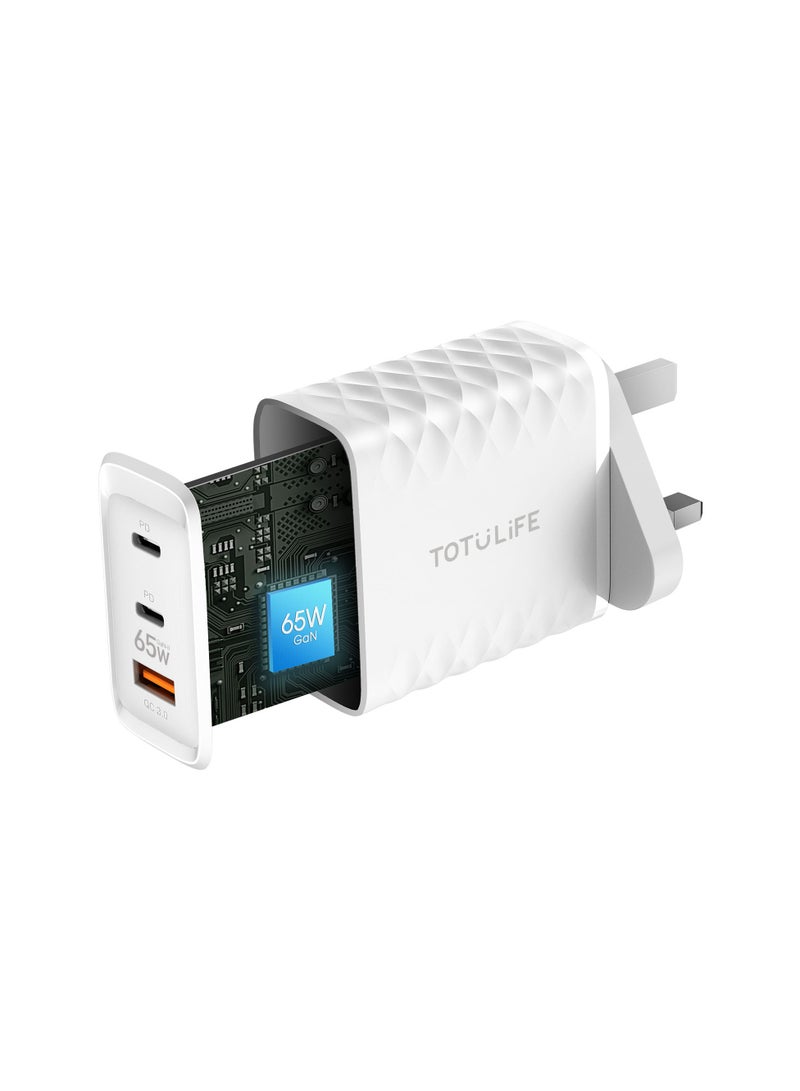 Totulife شاحن حائط FAME Series 65W GaN مع مخرجات PD Type-C مزدوجة و QC3.0 للشحن السريع للهواتف والأجهزة اللوحية والأجهزة - Image 2