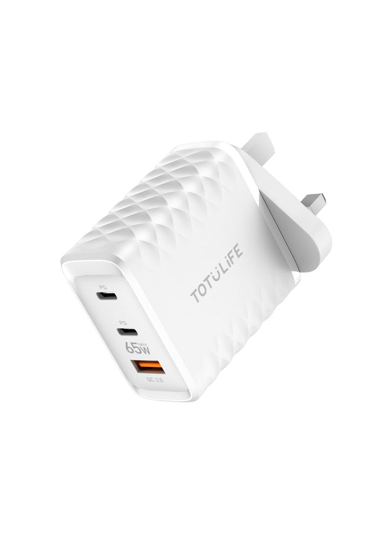 Totulife شاحن حائط FAME Series 65W GaN مع مخرجات PD Type-C مزدوجة و QC3.0 للشحن السريع للهواتف والأجهزة اللوحية والأجهزة - Image 3
