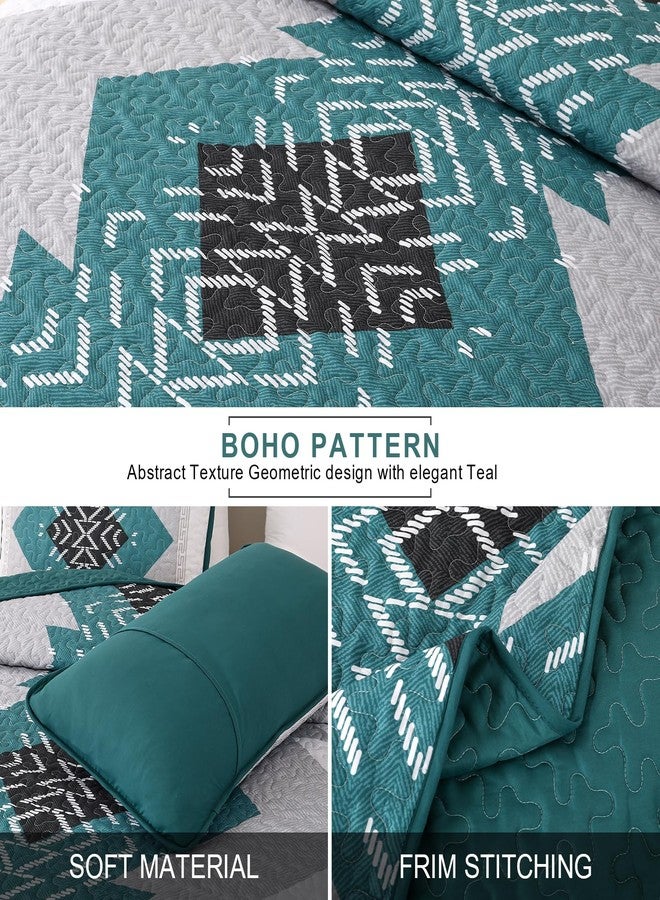 Dintszyayue Teal Boho Quilt Set Queen 3 Pieces Turquoise Aztec Texture Bedspread Coverlet Set with 2 Pillowcases Soft Lightweight Microfiber Bohemian Quilt Bedding Set for All Season 90"x96" - Image 3
