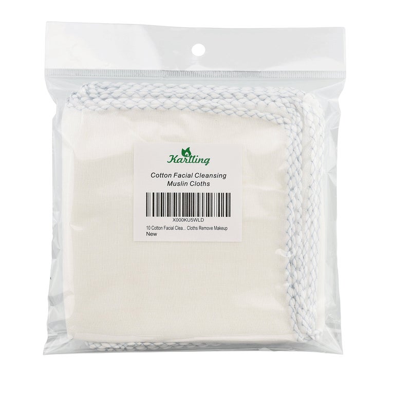 Karlling 10 Cotton Facial Cleansing Muslin Cloths Makeup Remover Wipes - Image 1