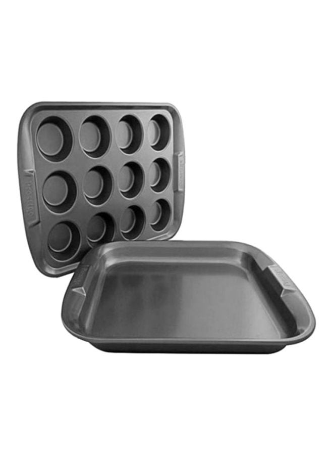 Prestige 12-Cup Muffin Pan And Oven Tray Set 38x3.5x30.5cm, Pancake Mould Chrome 41x4x28cm - Image 1