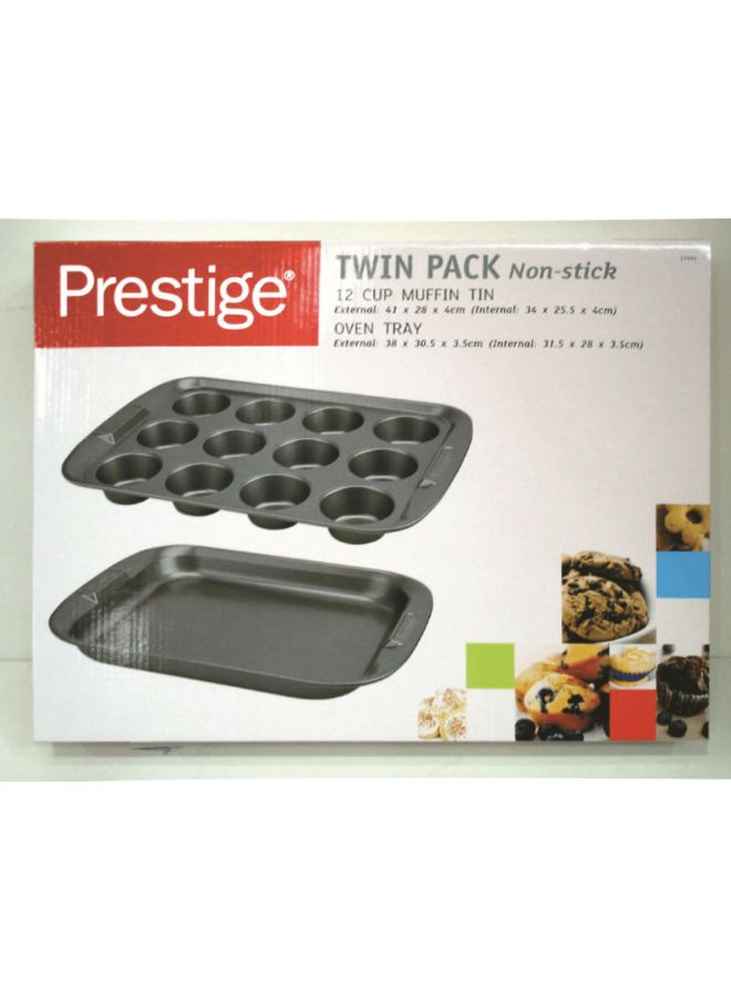 Prestige 12-Cup Muffin Pan And Oven Tray Set 38x3.5x30.5cm, Pancake Mould Chrome 41x4x28cm - Image 4