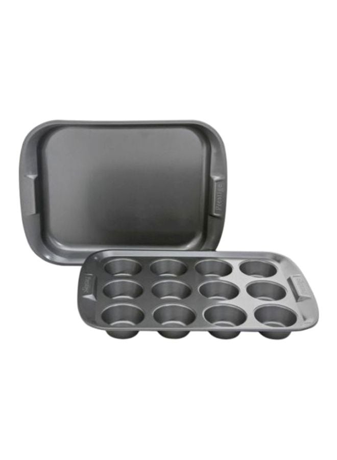 Prestige 12-Cup Muffin Pan And Oven Tray Set 38x3.5x30.5cm, Pancake Mould Chrome 41x4x28cm - Image 2