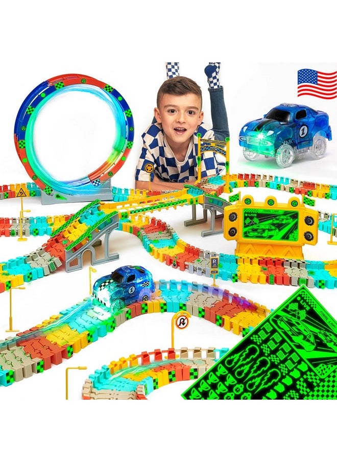 JitteryGit - Race Track Glow In The Dark Magic Toy Set, Kids Light Up Flexible Car Tracks Best Birthday Gift For Boys Girls And Toddlers 3 4 5 6 7 8 Year Old - Image 1