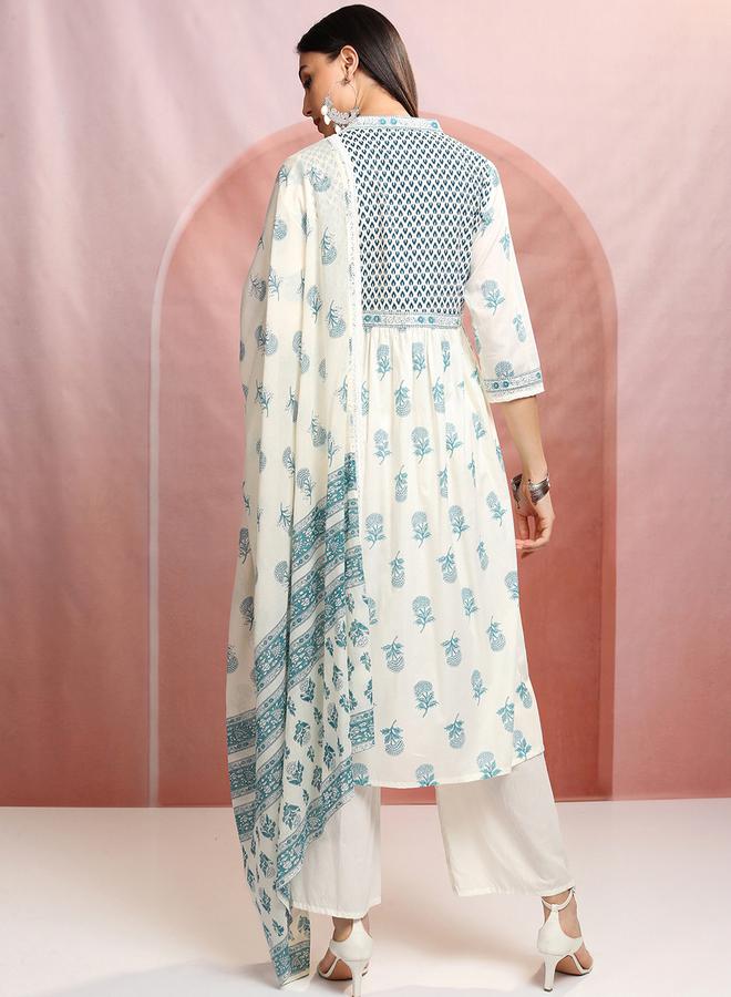 فيشود فيشודה طقم كورتا قطن بطبعة زهور زرقاء للنساء - Image 3