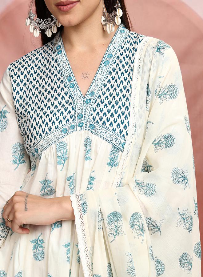 فيشود فيشודה طقم كورتا قطن بطبعة زهور زرقاء للنساء - Image 5