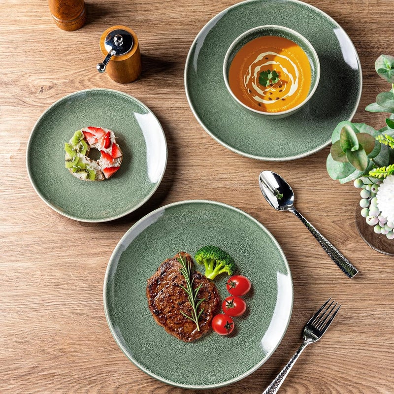AmorArc Ceramic Dinnerware Sets for 8 24 Pieces Handpainted Plates and Bowls Set Scratch Resistant Stoneware Dishes Set Dishwasher  Microwave Safe Jade Green - Image 4