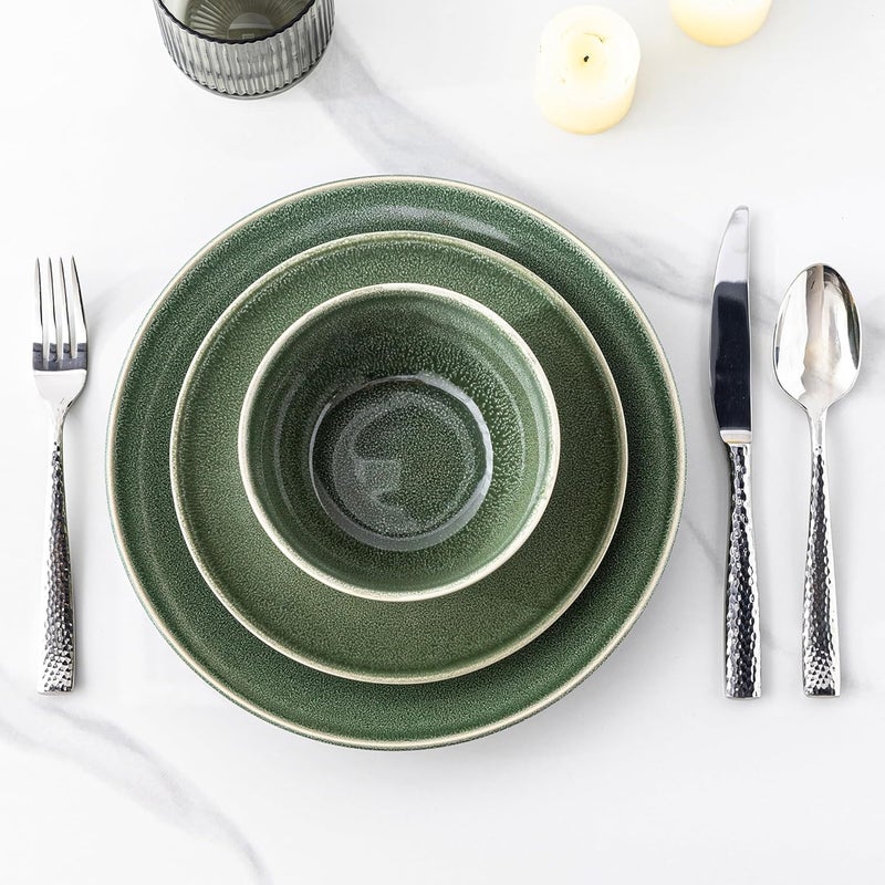 AmorArc Ceramic Dinnerware Sets for 8 24 Pieces Handpainted Plates and Bowls Set Scratch Resistant Stoneware Dishes Set Dishwasher  Microwave Safe Jade Green - Image 3