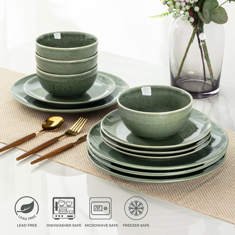 AmorArc Ceramic Dinnerware Sets for 8 24 Pieces Handpainted Plates and Bowls Set Scratch Resistant Stoneware Dishes Set Dishwasher  Microwave Safe Jade Green - Image 5