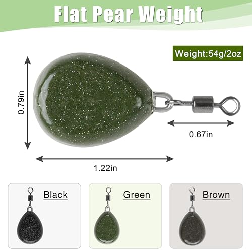 FUSIGO Carp Fishing Weights Sinkers 2oz 4pcs Coated Flat Pear Fishing Sinker Weight with Swivels Carp Coarse Fishing Gear Tackle Green - Image 3
