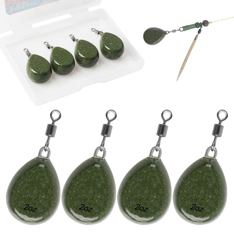 FUSIGO Carp Fishing Weights Sinkers 2oz 4pcs Coated Flat Pear Fishing Sinker Weight with Swivels Carp Coarse Fishing Gear Tackle Green - Image 2