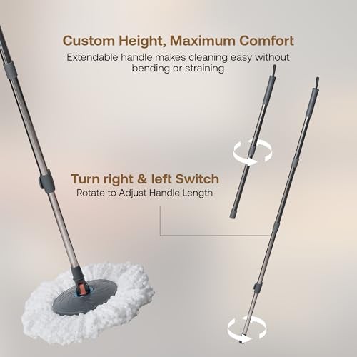 BonKaso Twin Spin Mop Set | 1 Bucket, 1 Handle & 2 Microfiber Mop Heads with Stainless Steel Wringer | 360° Easy Floor Cleaning for Home & Office - Image 2