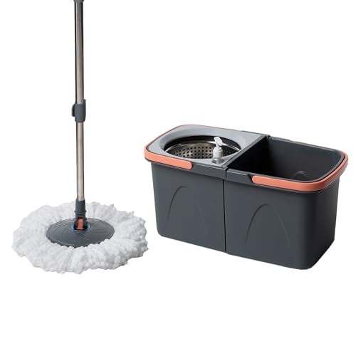 BonKaso Twin Spin Mop Set | 1 Bucket, 1 Handle & 2 Microfiber Mop Heads with Stainless Steel Wringer | 360° Easy Floor Cleaning for Home & Office - Image 1