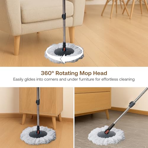 BonKaso Twin Spin Mop Set | 1 Bucket, 1 Handle & 2 Microfiber Mop Heads with Stainless Steel Wringer | 360° Easy Floor Cleaning for Home & Office - Image 3