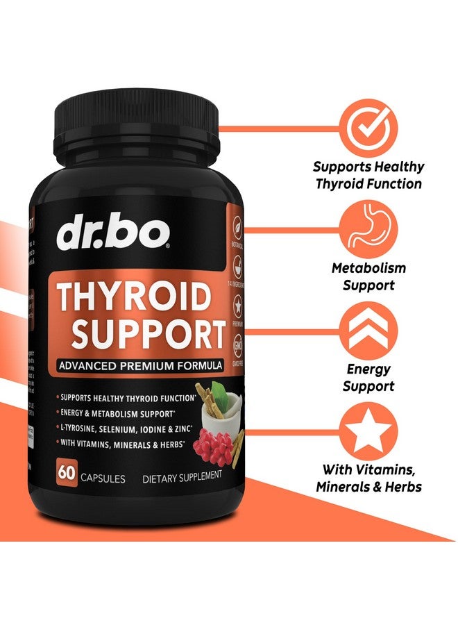 dr.bo Thyroid Support for Women & Men Supplement - Natural Metabolism, Mood & Energy Enhancer with L-Tyrosine Selenium Iodine Zinc Bladderwrack Kelp & Ashwagandha Thyroid Supplement Complex Vitamin 60 Pills - Image 2