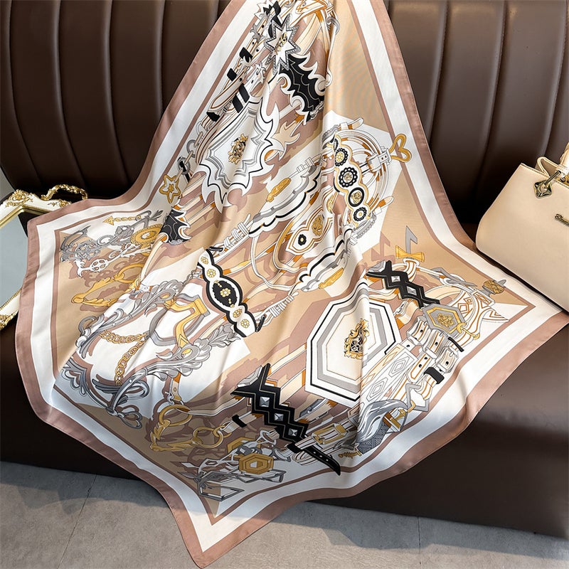 Rose Scarf Women's Twill Large Square Scarf All-match Decorative Shawl Autumn and Winter Scarf Color Matching Fashion Scarf Sunscreen  - Image 5