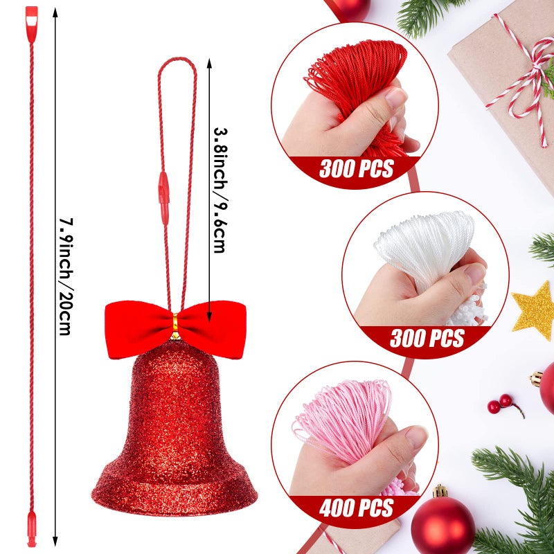 Shappy 1000 Pieces Christmas Ornament Hooks Ornament Hangers Precut Cord Easy Locking with Snap Precut Hanging Ropes for Christmas Tree Holiday Party Decoration Strings(Red, Pink, White) - Image 2