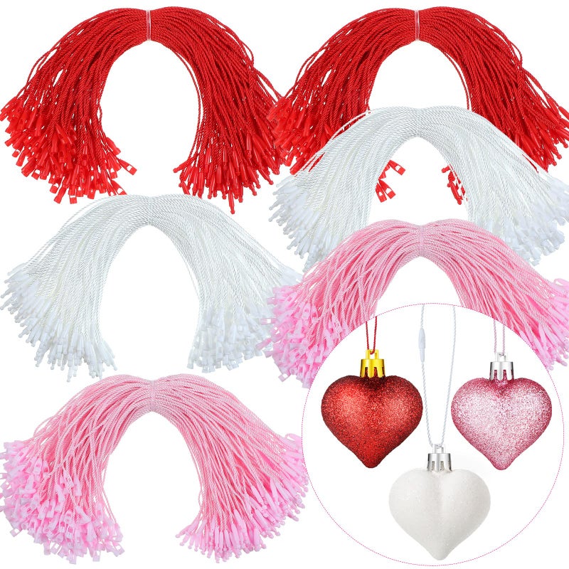 Shappy 1000 Pieces Christmas Ornament Hooks Ornament Hangers Precut Cord Easy Locking with Snap Precut Hanging Ropes for Christmas Tree Holiday Party Decoration Strings(Red, Pink, White) - Image 1