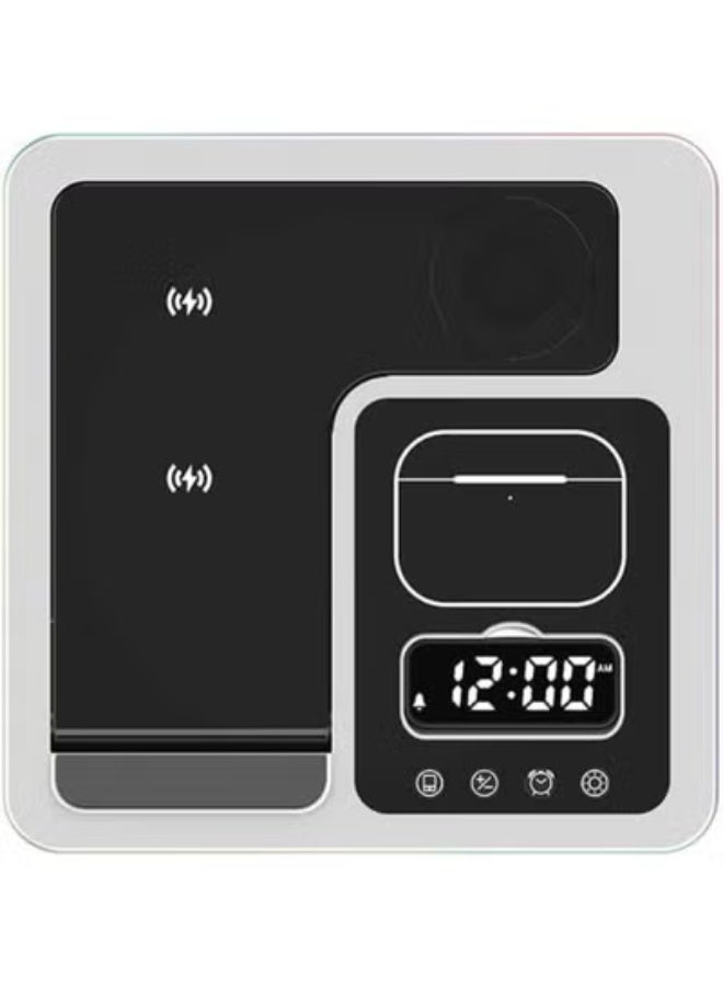 إتش إكس دي زومليون محطة شحن لاسلكية 5 في 1 – حامل شحن سريع للهاتف وساعة iWatch وسماعات AirPods، قاعدة شحن Qi متعددة الأجهزة مع منبه وإضاءة LED (فضي) - Image 3