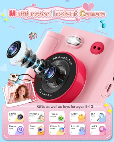 MYSTILUCK Kids Camera Toys for 3 4 5 6 7 8 9 10 Year Old Girls Boys, Christmas Birthday Gift with 1080P HD Digital Camera, 32GB SD Card, Selfie Mode, Fun Filters, Portable Travel Toy - Pink - Image 2