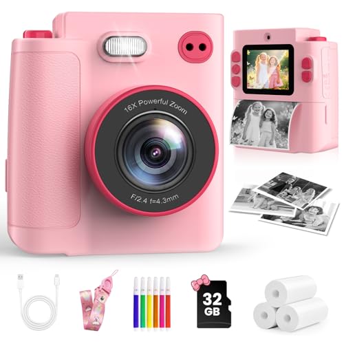 MYSTILUCK Kids Camera Toys for 3 4 5 6 7 8 9 10 Year Old Girls Boys, Christmas Birthday Gift with 1080P HD Digital Camera, 32GB SD Card, Selfie Mode, Fun Filters, Portable Travel Toy - Pink - Image 1