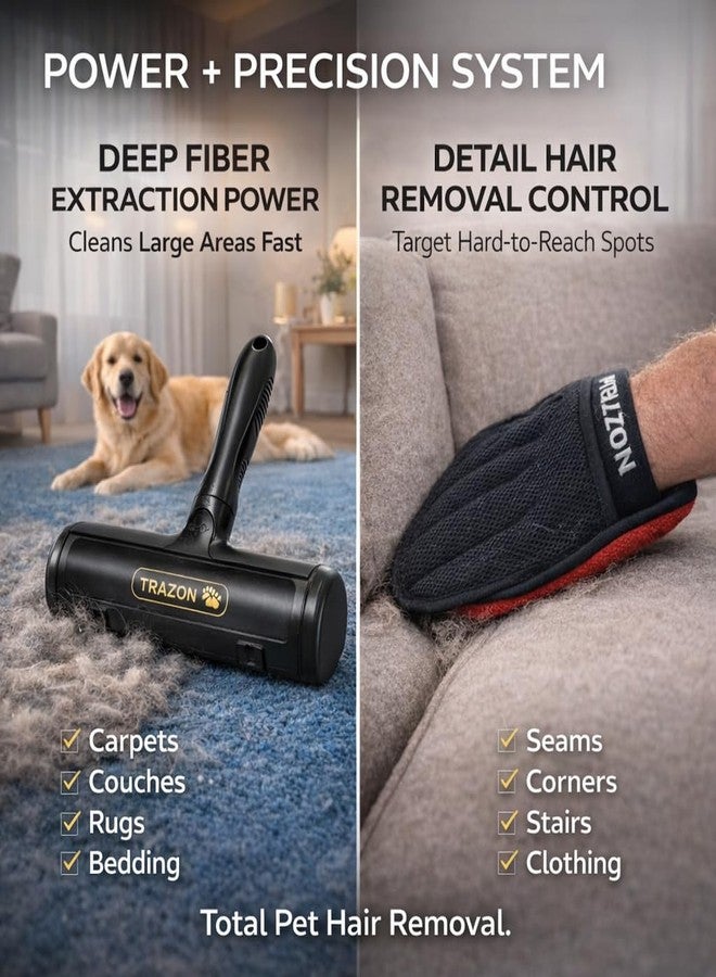 Trazon Pet Hair Removal System - Reusable Lint Roller & Lint Remover for Pet Hair on Carpet, Couch & Furniture + Pet Hair Glove Brush - Dog & Cat Fur Remover Tool for Car, Rugs & Clothing - Image 2