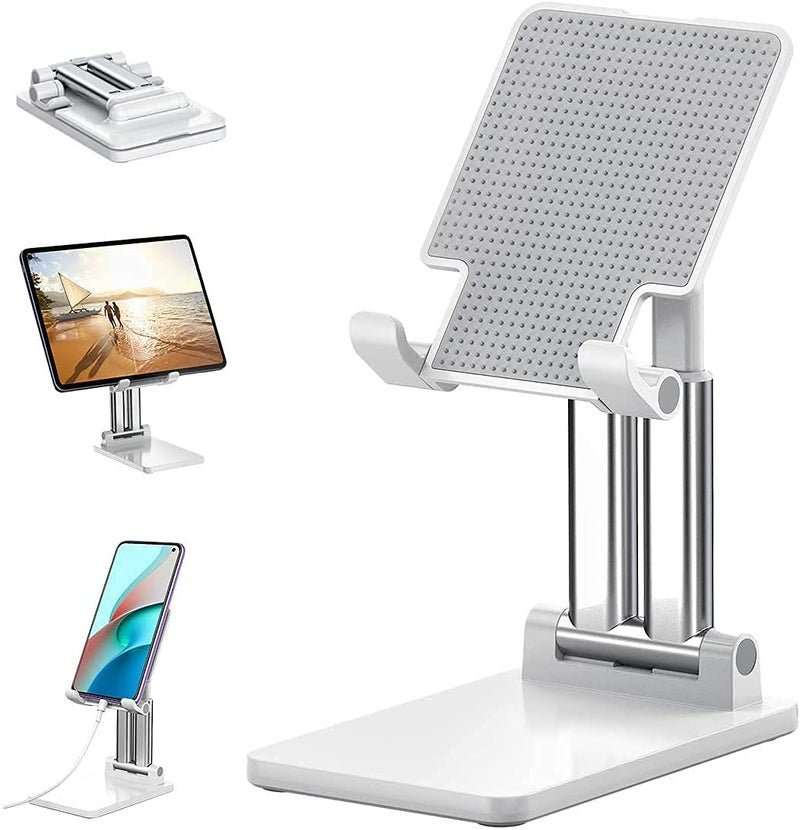 HOLD UP Mobile Holder Stand for Table, Mobile Holder, Adjustable & Foldable Mobile Stand, Aluminum Stand Holder for Mobile Phone and Tablets (Up to 9) Inches - White - Image 1
