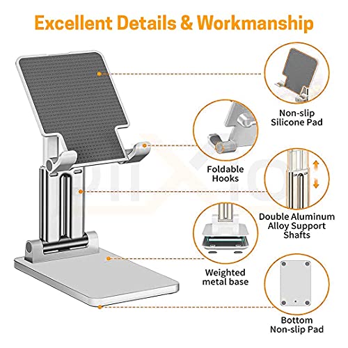 HOLD UP Mobile Holder Stand for Table, Mobile Holder, Adjustable & Foldable Mobile Stand, Aluminum Stand Holder for Mobile Phone and Tablets (Up to 9) Inches - White - Image 3