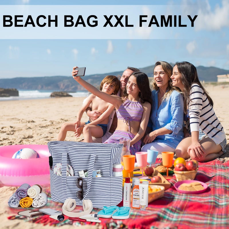 LEDAOU Large Beach Tote Bag Women Sandproof Zipper Beach Tote Bag for Pool Gym Grocery Travel with Wet Pocket - Image 5