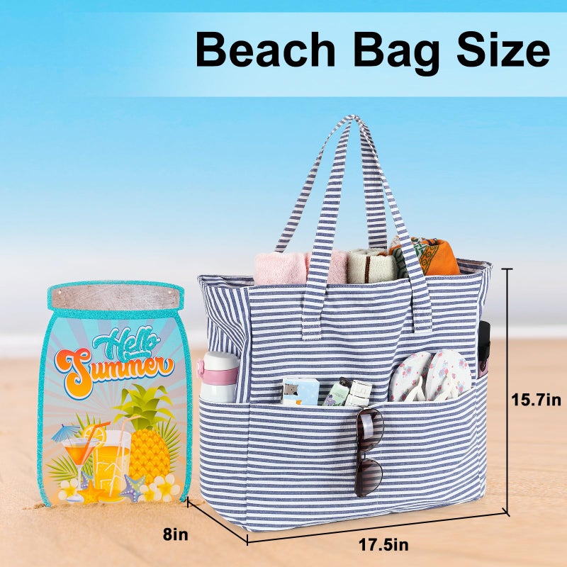 LEDAOU Large Beach Tote Bag Women Sandproof Zipper Beach Tote Bag for Pool Gym Grocery Travel with Wet Pocket - Image 4