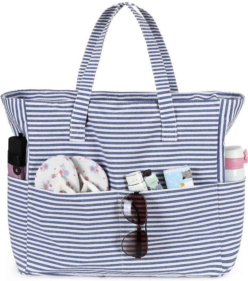 LEDAOU Large Beach Tote Bag Women Sandproof Zipper Beach Tote Bag for Pool Gym Grocery Travel with Wet Pocket - Image 1
