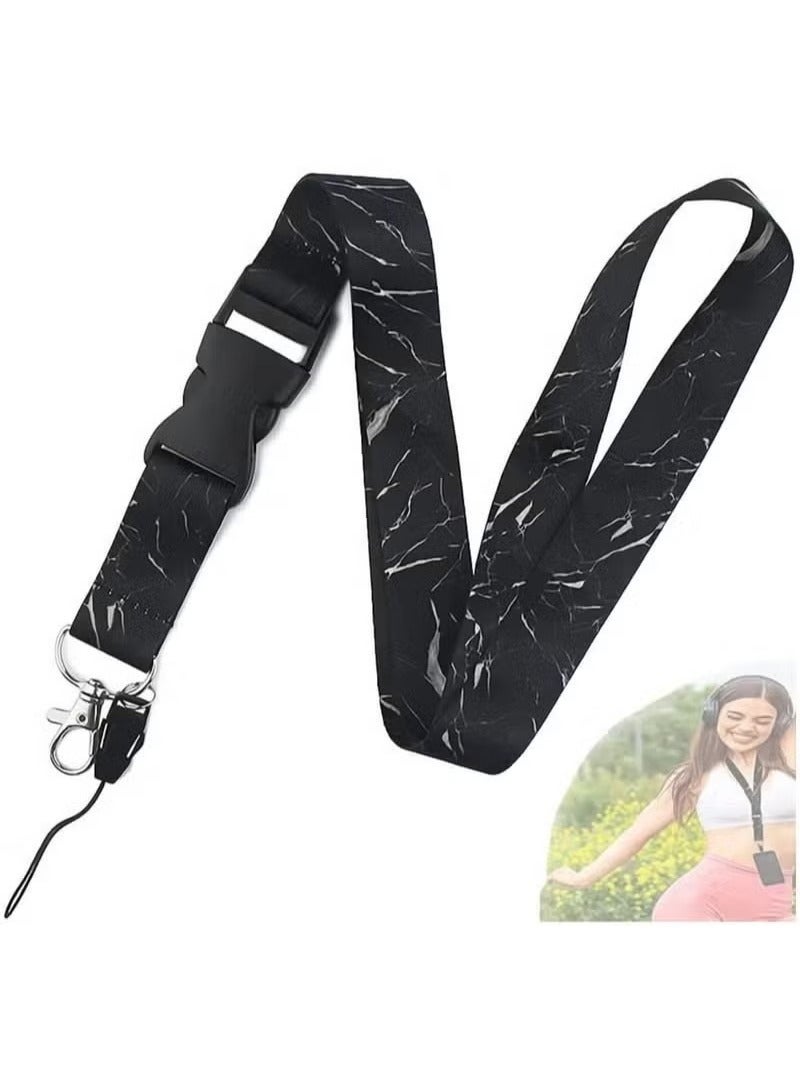 Black Marble Lanyard, Premium Soft Fabric Neck Lanyard Keys Lanyards Strap Quick Release Detachable Buckle Black Silky Marble Keychain ID Holder Cell Phones Bags Accessories - Image 1